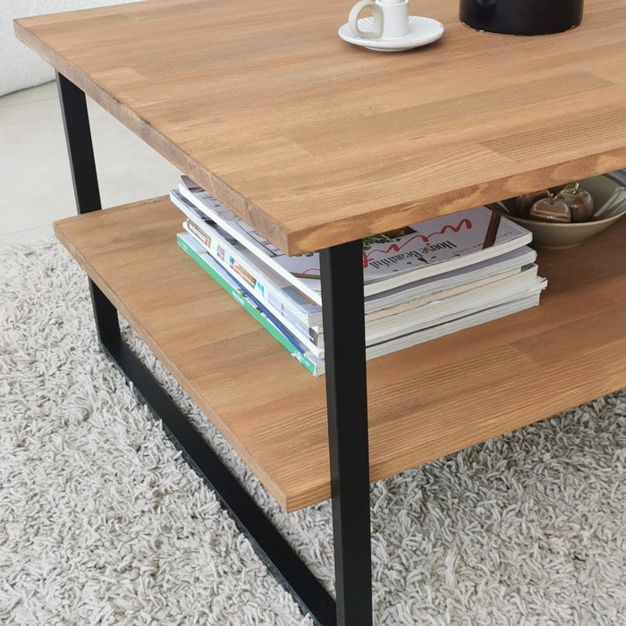 Hanah Home Neta - Oak Mesa de centro de madera maciza de pino